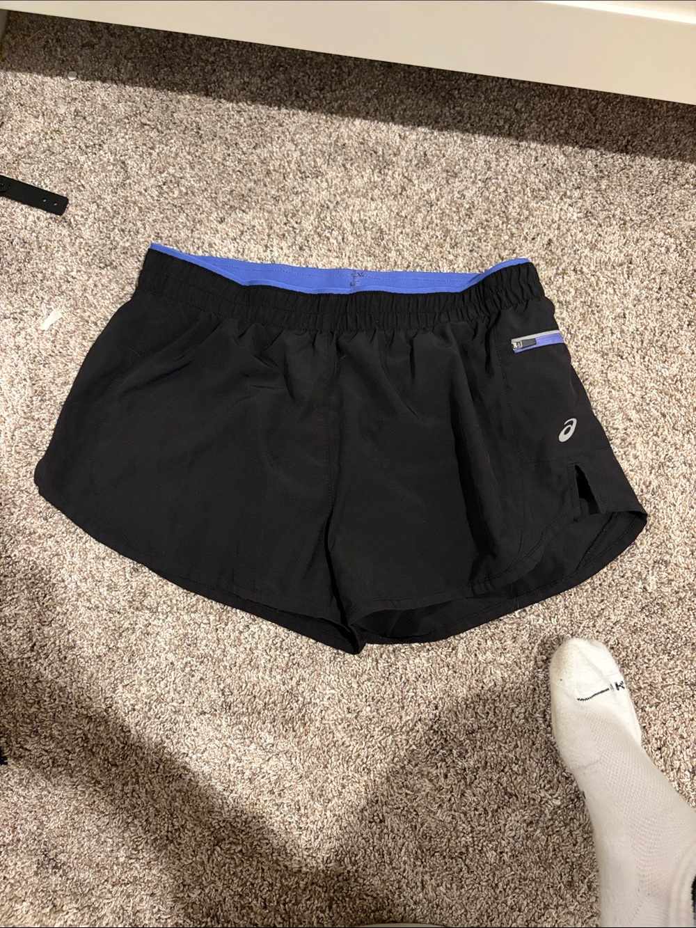 ASICS Black Athletic Shorts with Purple Waistband